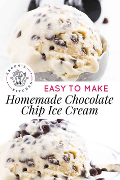 A delicious homemade ice cream made with condensed milk, cream and vanilla, no egg and no churning required. Making your own Chocolate Chip Ice Cream has never been so easy. This homemade ice cream is so simple and quick to prepare! The best dessert recipe for summer!

Stop at errenskitchen.com for easy, delicious, and even quick recipes for breakfast, lunch, dinner, and desserts! Ninja Creami Chocolate Chip Ice Cream, Homemade Chocolate Chip Ice Cream, Homemade Ice Cream With Machine, Chocolate Ice Cream Recipe Machine, Cuisinart Ice Cream Maker Recipes Easy, Ice Cream Recipes For Ice Cream Maker, Homemade Rocky Road Ice Cream, Simple Homemade Ice Cream