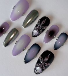 Pink Nails Coquette, Purple Goth Nails, Purple Nail Set, Nail Art Birthday, Xiaohongshu Nails, Nails Chinese, Nails Kpop, Nails Coquette, Nail Art Pink