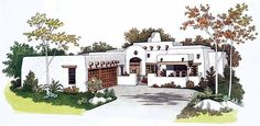 this is an artist's rendering of a house in the southwest style with adobe - style architecture