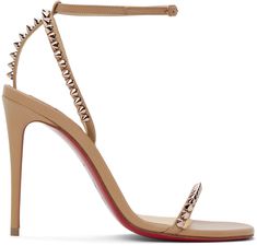 Red Bottom Heels, So Me, Leather Heels Sandals, Christian Louboutin Women, Brown Leather Sandals, Red Bottoms, Logo Stamp, Heeled Sandals, Stiletto Heel