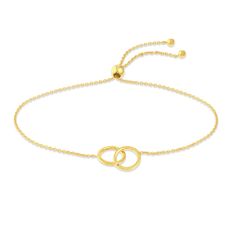 A meaningful interlocking circles shimmer elegantly in the center of this fabulous women's bolo bracelet. Fashioned in 14K yellow gold, the cable chain secures in place with a bolo clasp. Timeless Adjustable Yellow Gold Bracelet, Anniversary Yellow Gold Chain Bracelet With Adjustable Chain, Anniversary Yellow Gold Adjustable Chain Bracelet, Adjustable 14k Gold Chain Bracelet For Anniversary, Elegant Gold Lariat Bracelet, Elegant Yellow Gold Bracelet With Sliding Knot, Elegant Yellow Gold Bracelets With Sliding Knot, Elegant Gold Bracelet With Adjustable Length, Adjustable Yellow Gold Chain Bracelet With Polished Finish