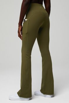 Oasis PureLuxe High-Waisted Pocketed Kick Flare Fabletics green female Activewear >> Womens >> Bottoms >> Pants & Joggers >> Joggers PureLuxe regular Yoga and Studio 4-Way Stretch/External Pockets/Moisture-Wicking/UPF Protection Female Activewear, Sports Wear Women, Fantasy Closet, Soft Pants, Kick Flares, Women Sports, Sports Wear, Flared Pants, Sport Wear