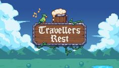 the title screen for traveller's rest, an old - school video game that has been