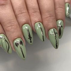 Lotr Nails Lord Of The Rings, Elvish Nail Art, Lord Of The Rings Nails Designs, Dagger Nail Art, Lord Of The Ring Nails, Lotr Nail Art, Lord Of The Rings Nail Art, Acotar Nails Designs, Painted Nails Designs