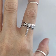 Sterling Silver Thin Dragonfly Ring, Silver Rings, Spiritual Ring Material: 925 Sterling Silver Face Height 20 Mm (0.79 Inch) Dragonfly Skeleton, Skeleton Ring, Dragonfly Ring, Vintage Dragonfly, Dope Jewelry, Funky Jewelry, Jewelry Lookbook, Ring Boho, Boho Ring