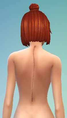 the back of a woman's body with red hair and an orange bun on her head