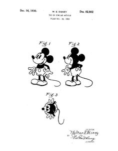 the original mickey mouse character sheet is shown in black and white, as well as three other drawings