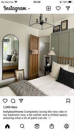 the instagram page shows an image of a bedroom