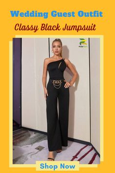 You're looking for a trendy wedding guest outfit, but you don't want to overspend. ProLyf Styles has the perfect solution for you with these fashionable black wide-leg jumpsuits. This black one shoulder jumpsuit is trendy women's fashion with an elegant touch. With a one-shoulder cut, these trendy jumpsuits are designed to flatter any woman's body type. They're classy and trendy and can be worn to any formal event. Elegant Bodysuit For Night Out And Party Season, Elegant Bodysuit For Night Out Party, Elegant Evening Bodysuit For Party Season, Elegant Party Bodysuit For Party Season, Elegant Sleeveless Bodysuit For Evening, Elegant Sleeveless Evening Bodysuit, Glamorous Strapless Jumpsuit For Formal Parties, Glamorous Strapless Jumpsuit For Party Season, Spring Party Strapless Jumpsuit In Solid Color