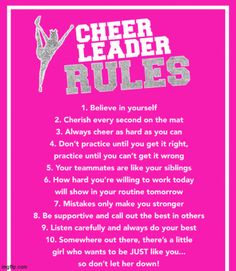 the cheerleader rules poster is shown in pink