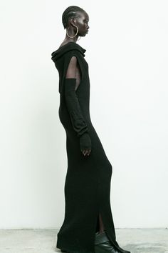 100% alpaca/ long tube dress/ slouchy neck / can be worn on one shoulder or draped at front, cowl neck in front or back, and one shoulder Amam is 5'9" size 2 wearing size S Winter Cowl Neck Dress, Chic One-shoulder Asymmetrical Dress With Draped Sleeves, Luxury One-shoulder Asymmetrical Dress With Draped Sleeves, Long Tube Top, Long Tube Dress, Pre-draped Asymmetrical Neckline Ruched Maxi Dress, Black Asymmetrical Neckline Pre-draped Dress, Cowl Neck Sweater Dress, Womens Sweaters