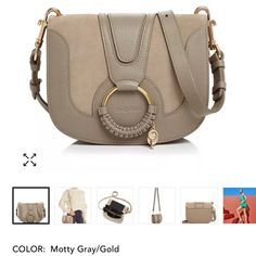 Nwt See By Chloe Hana Small Leather & Suede Crossbody In Motty Gray/Gold Chloe Saddle Bag, See By Chloe Hana, Chloe Crossbody Bag, Leopard Bag, Chloe Bags, Chloe Purses, Chloe Handbags, Brown Leather Shoulder Bag, Leather Shoulder Handbags