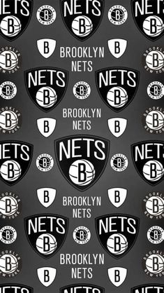 the brooklyn nets logo is shown in black and white, as well as other logos