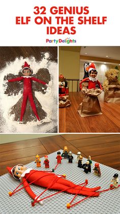 the elf on the shelf is surrounded by toys