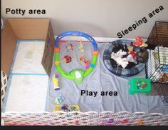 there is a play area with toys and other items on the floor next to it