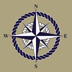 a compass with rope around it and the word w e s written in white on a brown background