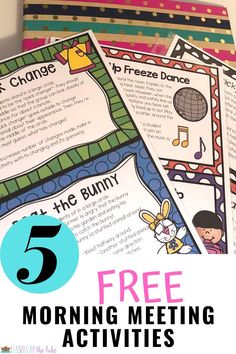 five free morning meeting activities for kids with the text, 5 free morning meeting activities