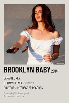 a woman in a white dress is holding her hands out to the side with text that reads brooklyn baby 2014