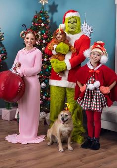 the grinch family is dressed up in their christmas costumes for an awkward holiday party