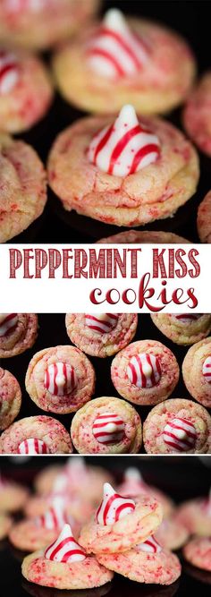 peppermint kiss cookies with white and red icing