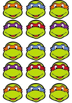 teenaged turtles with different facial expressions on their faces, including the eyes and head