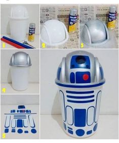 a collage of photos showing different things in the shape of r2d2