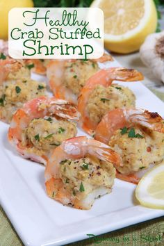 This Crab Stuffed Shrimp recipe is easy to make but so impressive. These are healthy, oven baked, and made with lump crab meat, garlic, panko breadcrumbs, and cream cheese instead of mayo. Wow your guests or family with this shrimp recipe! Crab And Shrimp Recipe, Homemade Bruschetta, Lobster Dishes, Buffalo Cauliflower Bites, Crab Stuffed Shrimp, Dinner Is Served, Healthy Vegetarian, Shrimp Recipes, Food Healthy