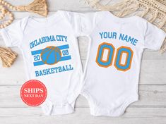 Oklahoma City Baby Basketball Onesie® 🔑Key Features -100% natural cotton baby Onesie® -Heat Transfer Vinyl for premium feel -Ship out the next business day! -Sizing chart in photos -All materials used are 100% kid safe -We offer personalization requests 📏 Perfect Fit for Every Little Athlete: Choosing the right size is as crucial as picking the winning play! Our size chart (in photos) ensures the perfect fit. Measure those tiny athletes and add a bit of room for growth. 🌟 Handmade with Team S Basketball Onesie, City Baby, Personalized Basketball, Boy Onesie, Baby Boy Onesies, Gender Neutral Baby Clothes, Oklahoma City, Cotton Baby, Transfer Vinyl