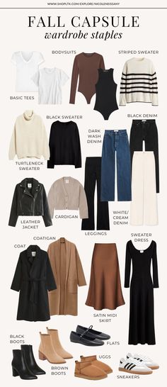 fall capsule wardrobe essentials for casual chic fall outfits for women Casual Chic Fall Outfits, Casual Chic Fall, Fall Clothing Essentials, November Outfits, Fall Wardrobe Staples, Fall Wardrobe Essentials, Simple Fall Outfits, Chic Fall Outfits