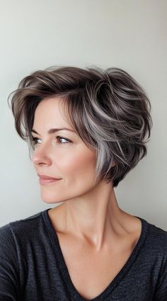 23 Chic Brown Hair with Silver Highlights Ideas: Fresh Hairstyles You’ll Love Grey And Brown Hair, Hair Silver Highlights, Hair With Silver Highlights, Gray Transition, Brown Hair With Silver Highlights, Gray Blending, Fresh Hairstyles, Choppy Bob Hairstyles For Fine Hair, Highlights Ideas