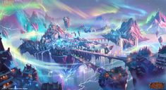 an image of a futuristic city in the sky with colorful lights and lightnings above it