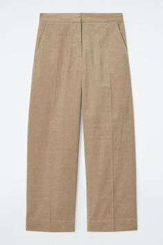 CROPPED CORDUROY TROUSERS - BEIGE - COS Cropped Corduroy Pants, Wool Mini Skirt, Corduroy Trousers, Denim Pants Women, Green Jumpsuit, Women Magazines, Wool Pants, Striped Linen, Denim Outfit