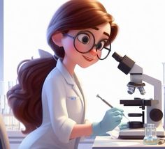 a cartoon character looking through a microscope