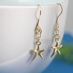 Gold Starfish Earrings /Beach  Party Starfish Charm - Gold Beach Jewelry Starfish Earrings Dainty Lever Back Earrings As Gift, Sterling Silver Earrings With Lever Back As A Gift, Gold Beach Jewelry, Nickel-free Shell-shaped Earrings Gift, Starfish Nickel-free Earrings For Gift, Nickel-free Shell Earrings For Vacation, Earrings For Mom, Nickel-free Shell-shaped Sterling Silver Earrings, Nickel-free Gold Starfish Earrings