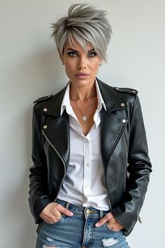 Medium Hair With Short Layers, Highlighted Pixie Haircut, Spiky Pixie Haircut Spikes, Wispy Haircut, Hairstyles For Over 70 Year Old Women, "bixie" Haircut 2024, Asymmetrical Pixie Edgy, Razor Cut Hair, Hip Hair