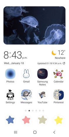 an iphone screen with jellyfish and other things on it