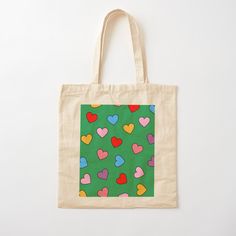 Colorful Heart Y2K Pattern with Green Background by DiaShaaa | Redbubble Y2k Pattern, Colorful Heart, Green Background, Green Backgrounds, Sell Your Art, Reusable Tote Bags, Tote Bag