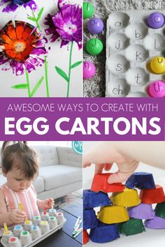 an egg carton filled with colorful eggs and other things to make it look like they are