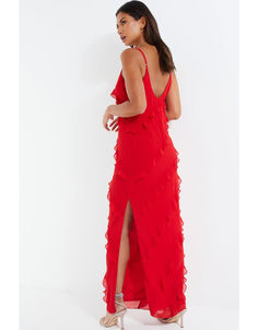 Dress,Maxi Dress Slip Maxi Dress, Floor Length Dress, Red Chiffon, Square Neck Dress, Maxi Dress Online, Chiffon Ruffle, Ruffled Maxi Dress, Floor Length Dresses, Orange Dress