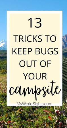 the words 13 tricks to keep bugs out of your campsite