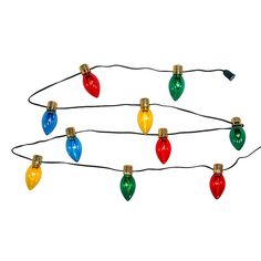 multi colored christmas lights are hanging on a string