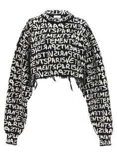 Wool sweater with all-over 'Graffiti Monogram' logo pattern, crew neck, long cuffed sleeves, cropped length, frayed hem. Composition: 100% merino wool Monogram Sweater, Wool Knit Sweater, Anti Fashion, S Monogram, Pleats Please Issey Miyake, Logo Pattern, Wool Knit, Monogram Logo, Cuff Sleeves