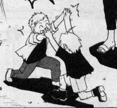 an old black and white drawing of two children playing with each other on the ground