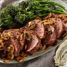 meat with mushrooms and broccoli on a plate