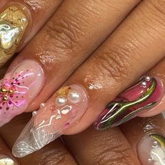 Pisces Aesthetic, Junk Nails, Summery Nails, Gel Designs, Dream Nails, Floral Nails, Fancy Nails