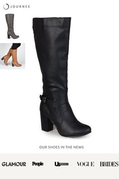 The Carver boot from Journee Collection boasts a round toe and stylish buckled strap detail, adding a touch of flair to its classic design. With the convenience of an inside zipper entry, these boots are easy to slip on and off. Featuring a 16-inch shaft height, padded footbed, and a 3-inch block heel, they offer both comfort and a chic look for any occasion. Please refer tot size chart for calf measurements. • Round-Toe • Buckled Strap Detail • Inside Zipper Entry • 16-in Shaft Height • Padded Fall Faux Leather Heeled Boots With Buckle Closure, Faux Leather Knee-high Boots With Buckle And Round Toe, Faux Leather Heeled Boots With Buckle For Fall, Winter High Heel Knee-high Boots With Buckle Closure, Faux Leather Heeled Boots With Buckle Closure For Fall, Wide Calf Mid-calf Boots With Buckle For Fall, Fall Knee-high Boots With Buckle Closure, Knee-high Winter Boots With Buckle Closure, Trendy Boots With Buckle Closure And Low Heel