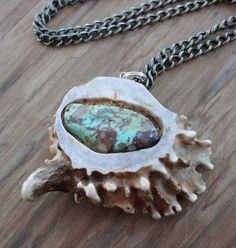 Green Kingman Turquoise Shed Deer Antler Burr Pendant on by foxaz Deer Antler Ideas, Diy Antlers, Antlers Decor