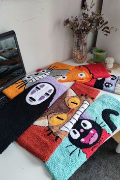 Studio Ghibli Rug, Punch Needle Keyboard Rug, Desk Rugs, Punch Needle Rug Patterns, Desk Rug, Anime Keyboard, Keyboard Rug, Cars Anime, Anime Room Decor