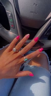 Bright Summer Acrylic Nails Oval, Cruise Nail Ideas, Trendy Summer Nails 2023, Nail Designs Hot Pink, Dance Nails, Trendy Summer Nails, Pink Tip Nails, Summer Nails 2023