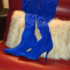 New, Never Worn!!! Azalea Wang, "Baller" Over The Knee Boot, Soft To The Touch, Super Stretch, Will Fit Thick Thighs Too! 4 In Heel, Gorgeous Boot Blue Knee-high Party Boots For Winter, Azalea Wang Boots, Winter Blue Ankle-high Heeled Boots, Elegant Blue Ankle-high Boots, Trendy Blue Ankle-high Heeled Boots, Size 12 Heels, Shoes Heels Boots, Over The Knee, Over The Knee Boots